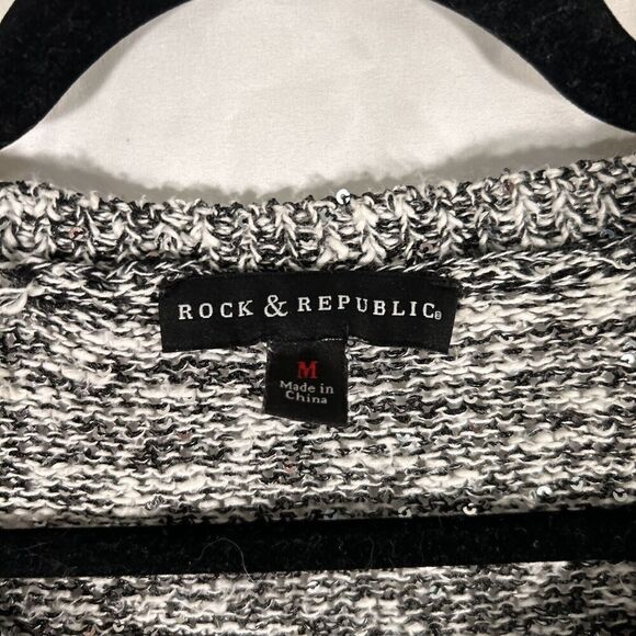 Rock Republic Sweater Women's Medium White Black Knit Sequin Round Neck Pullover - Picture 4 of 9